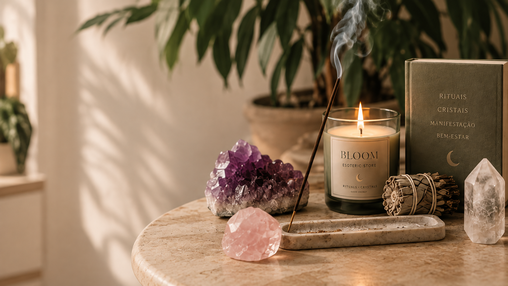 Cristais, velas e incensos Bloom